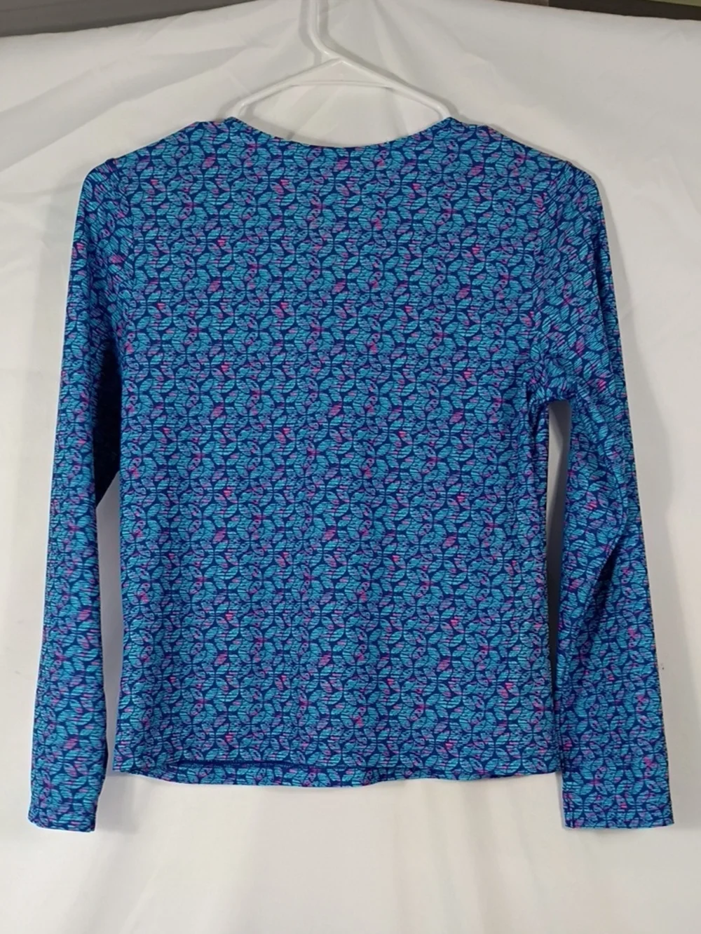 EUC L.L. Bean Blue Floral-Print Long Rashguard Girls Size Large 14/16 Upf 50